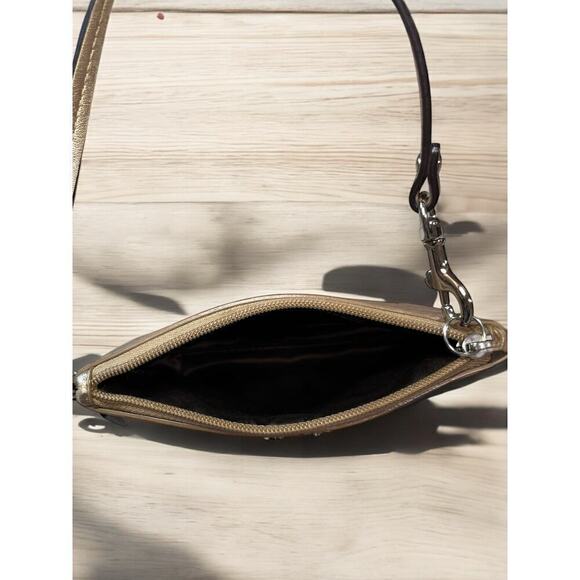 Coach Metallic Bronze Leather Perforated Wristlet - Picture 4 of 8